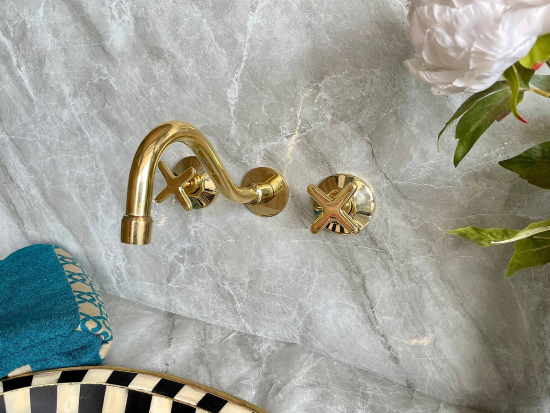 Unlacquered Brass Wall Mounted Bathroom Faucet - Elegant Vanity Tap - Mettlemix