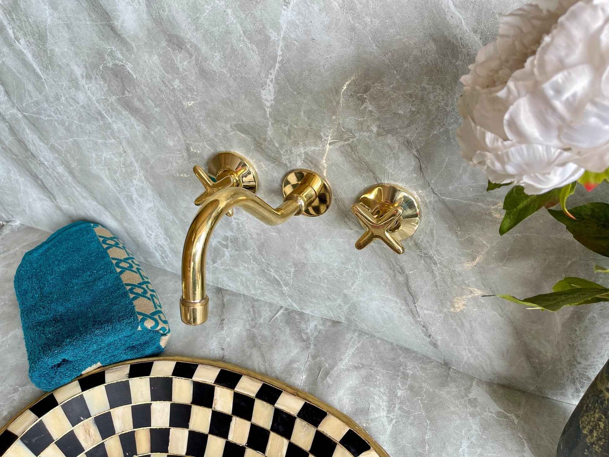 Unlacquered Brass Wall Mounted Bathroom Faucet - Elegant Vanity Tap - Mettlemix