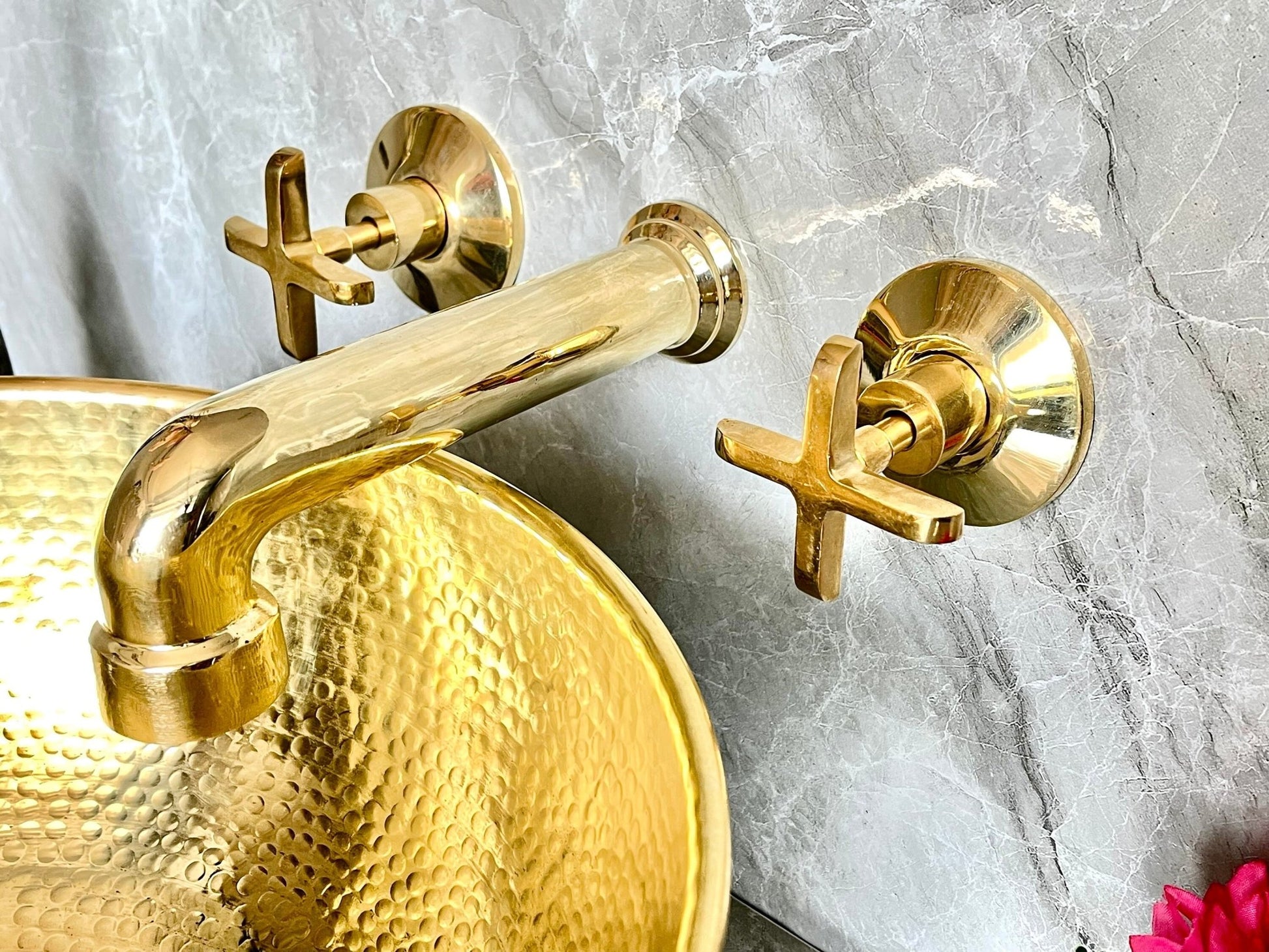 Unlacquered Brass Wall Mounted Bathroom Faucet - Handmade Smooth Tap - Mettlemix