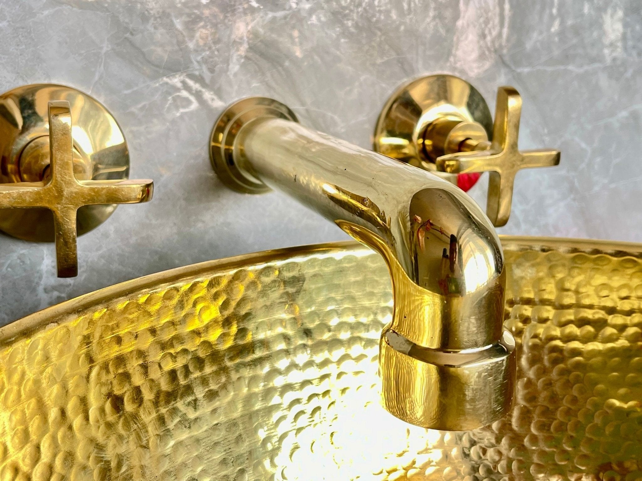 Unlacquered Brass Wall Mounted Bathroom Faucet - Handmade Smooth Tap - Mettlemix