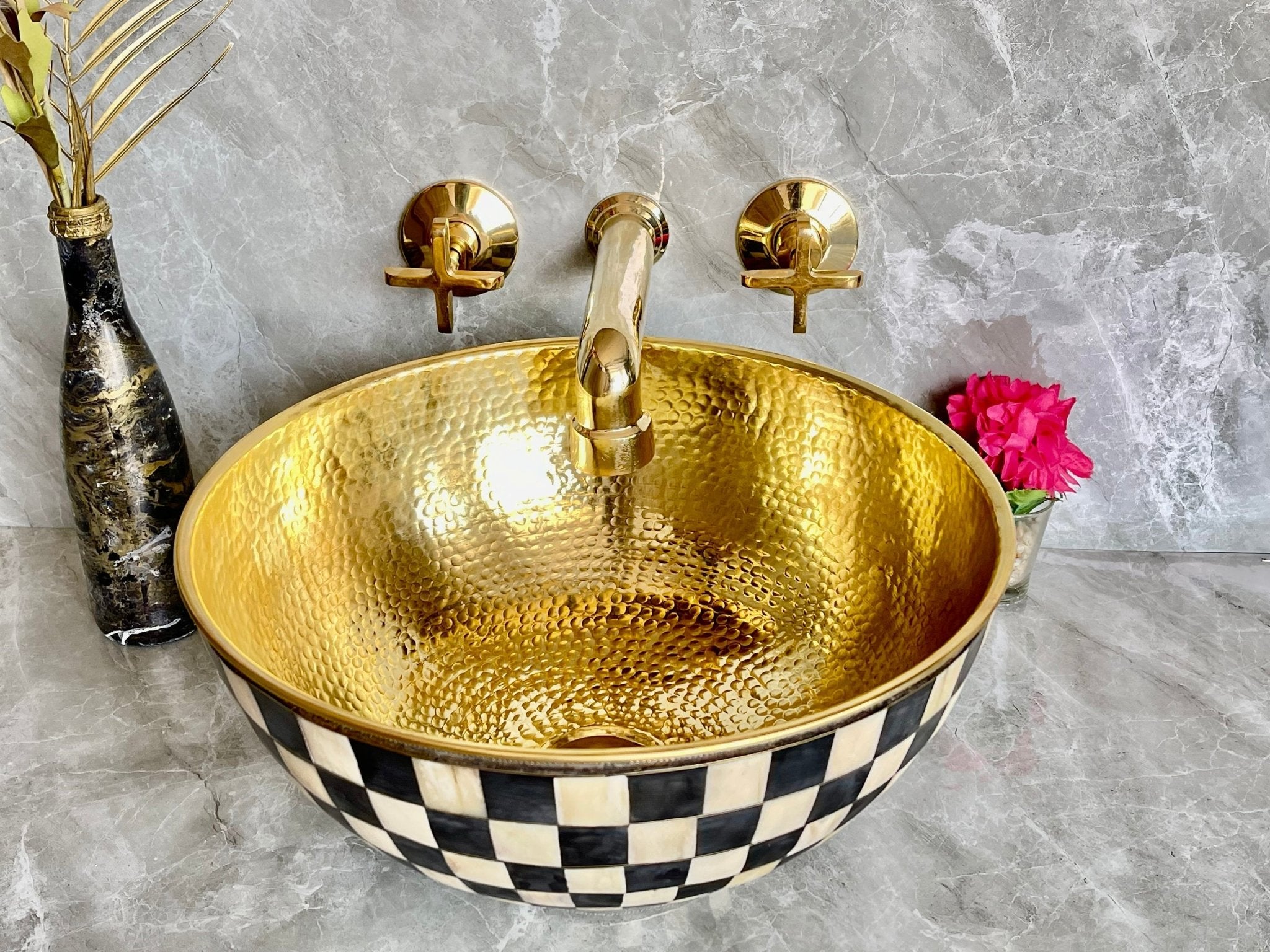 Unlacquered Brass Wall Mounted Bathroom Faucet - Handmade Smooth Tap - Mettlemix