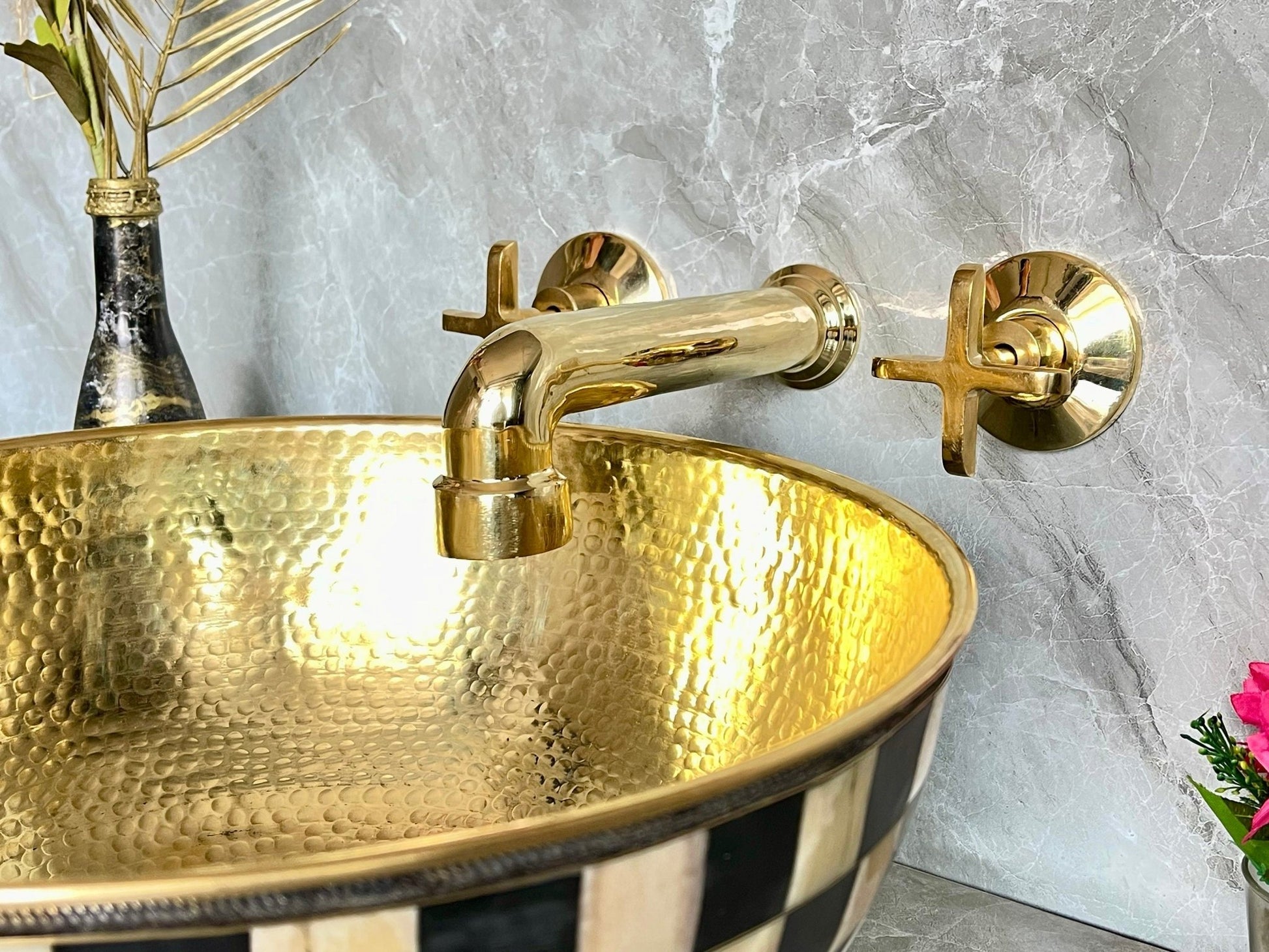 Unlacquered Brass Wall Mounted Bathroom Faucet - Handmade Smooth Tap - Mettlemix