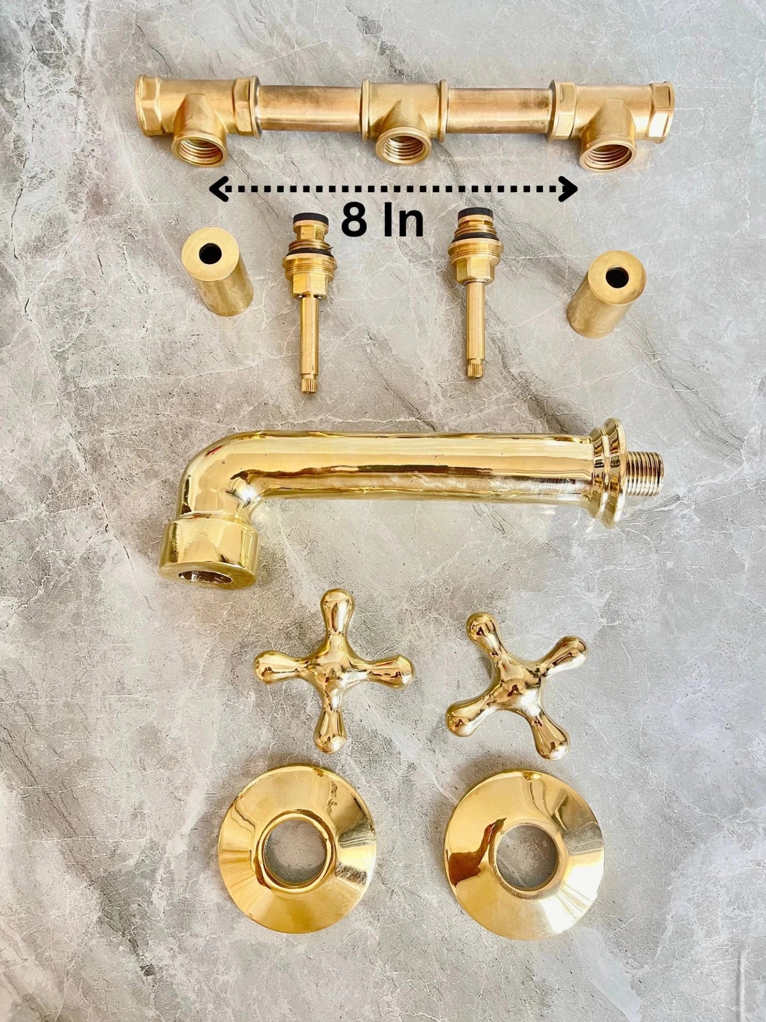 Unlacquered Brass Wall Mounted Bathroom Faucet - Handmade Smooth Tap - Mettlemix