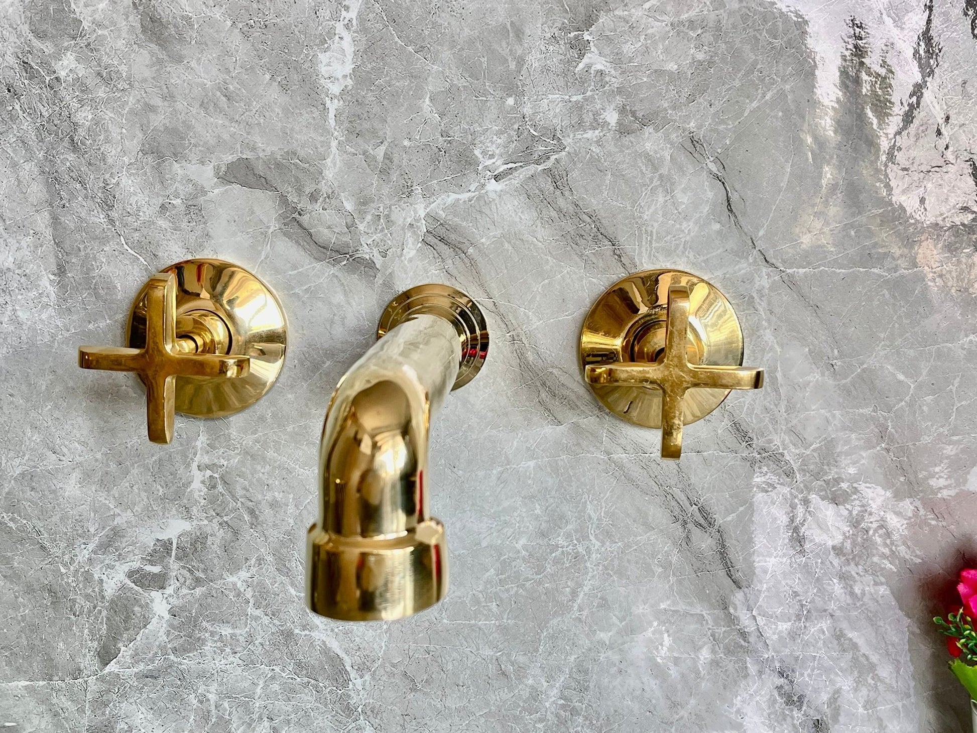 Unlacquered Brass Wall Mounted Bathroom Faucet - Handmade Smooth Tap - Mettlemix