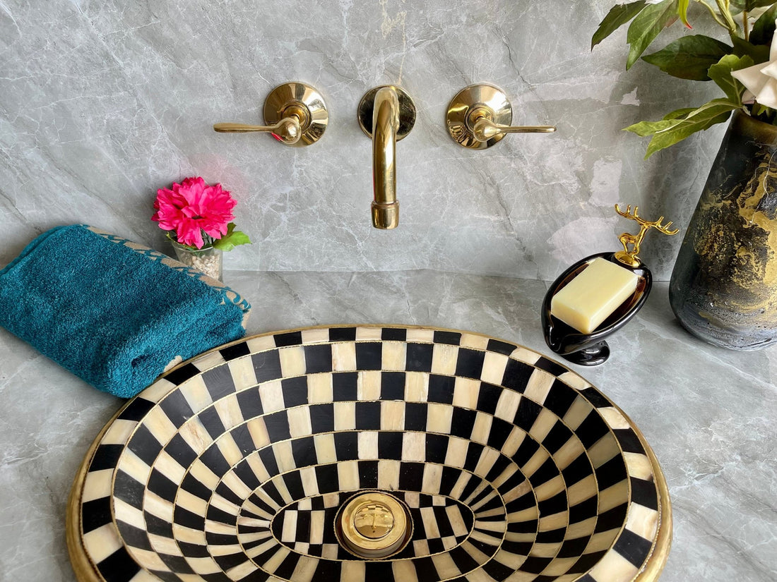 Unlacquered Brass Wall Mounted Faucet - Handmade Cross Handle Tap - Mettlemix