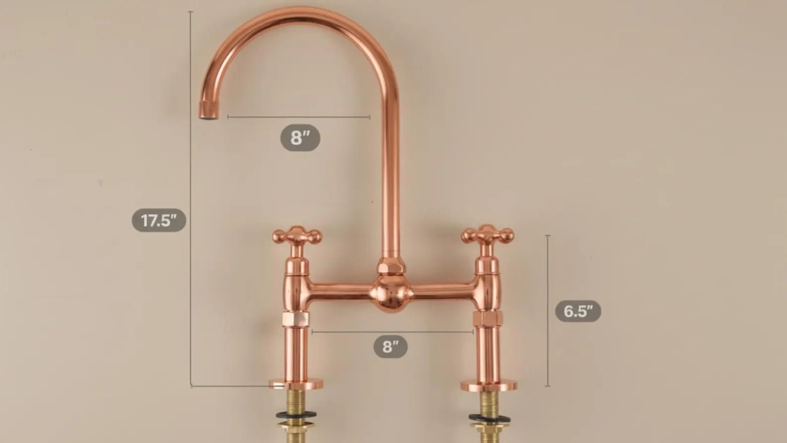 Unlacquered Copper Bridge Faucet - Farmhouse Kitchen Tap with Sprayer - Mettlemix