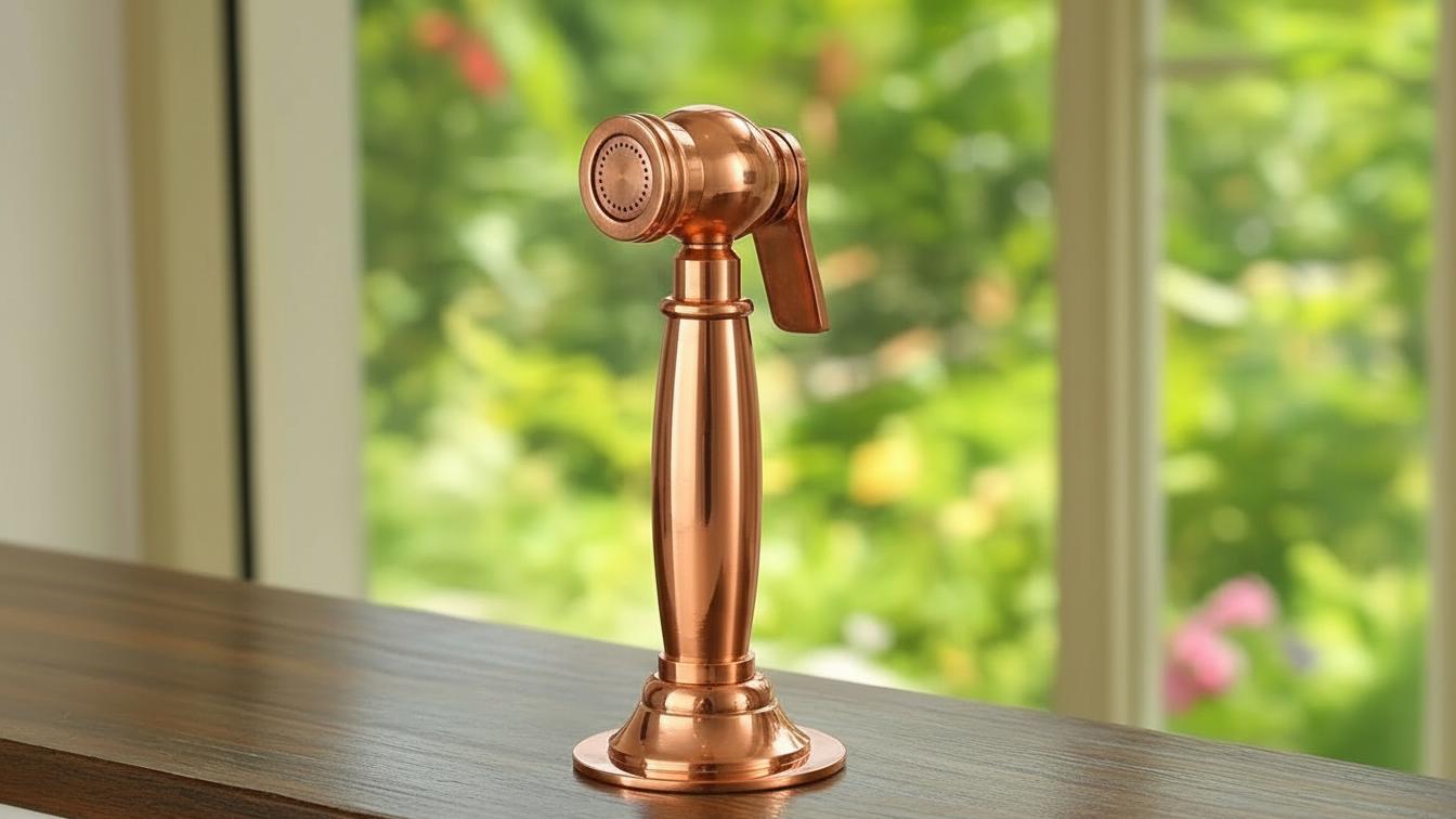 Unlacquered Copper Kitchen Side Sprayer - High Pressure Sink Attachment - Mettlemix