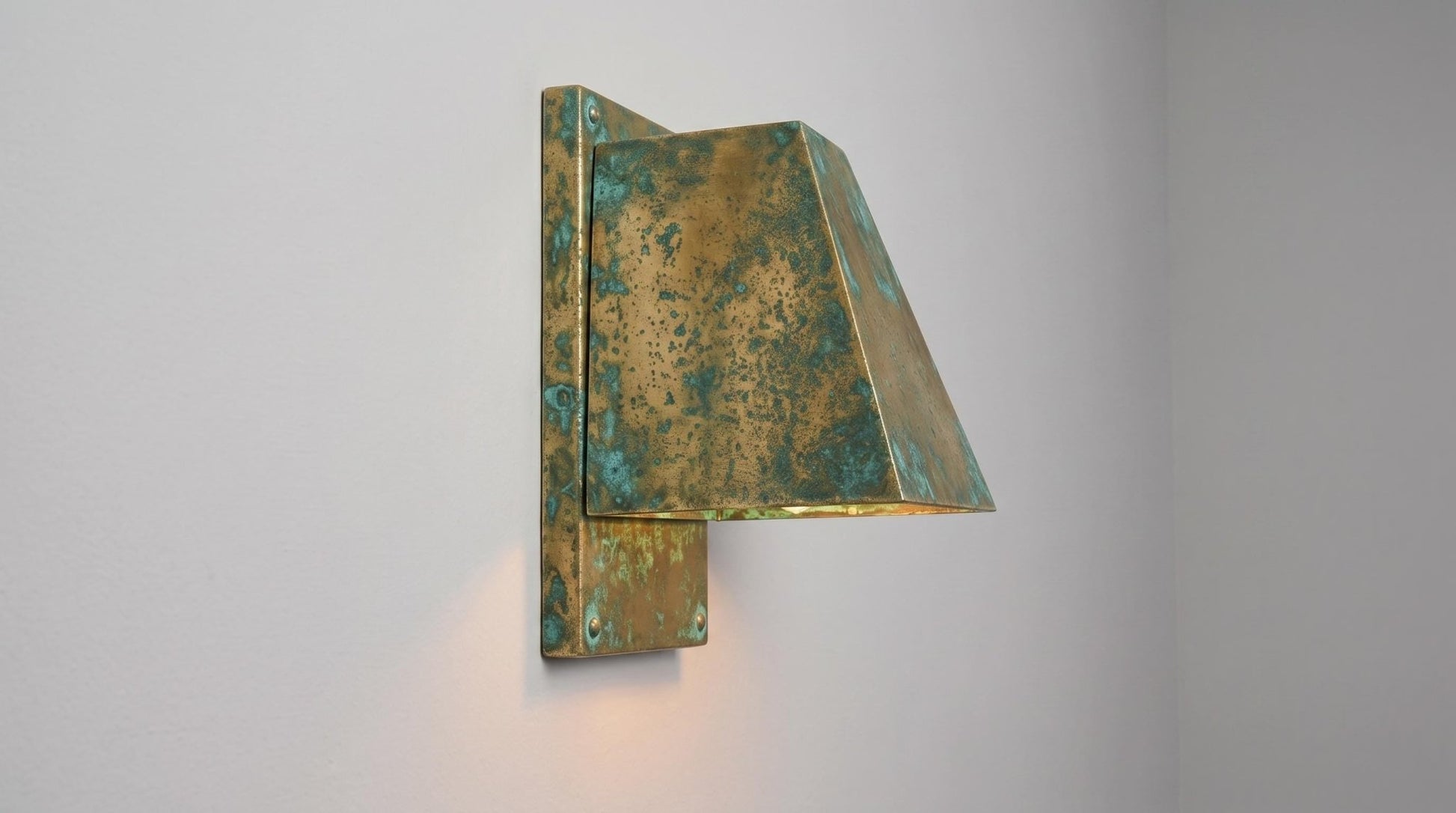Verdigris Brass Outdoor Wall Sconce, Turquoise Green Patina Sconce, Architectural Geometric Entryway Light, Luxury Indoor Wall Lamp - Mettlemix