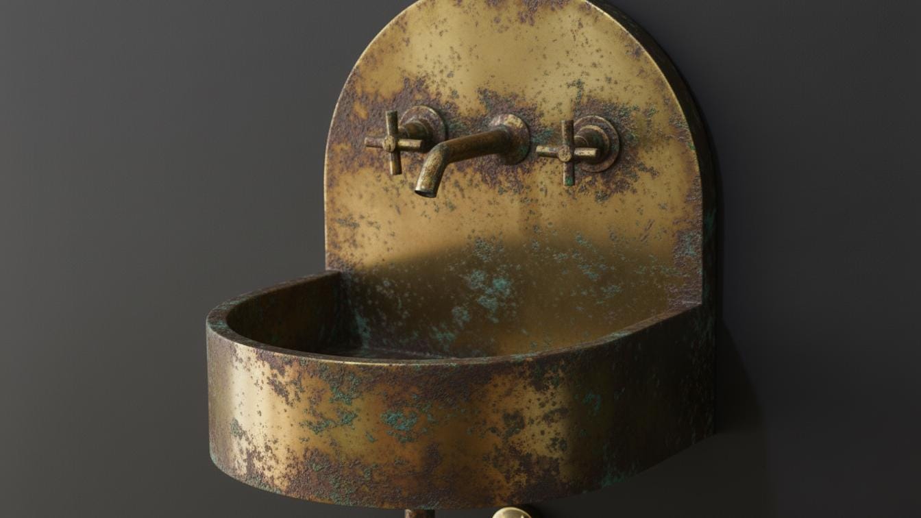 Verdigris Patina Brass Wall Mount Sink - Rustic Antique Basin - Mettlemix
