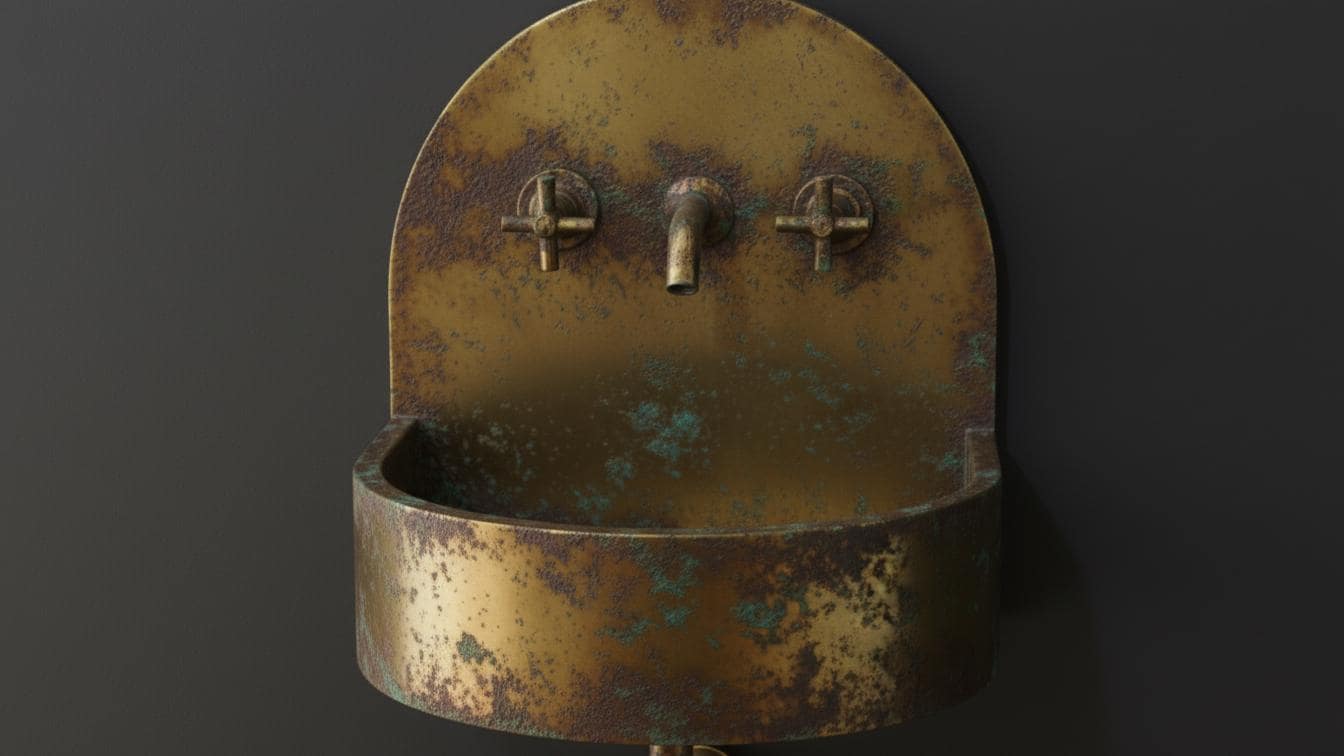 Verdigris Patina Brass Wall Mount Sink - Rustic Antique Basin - Mettlemix