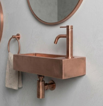 Vintage Copper Sink, Smooth Wall Mounted Basin, Industrial Floating Washbasin, Right Deck Metal Sink, Bespoke Powder Room Sink - Mettlemix