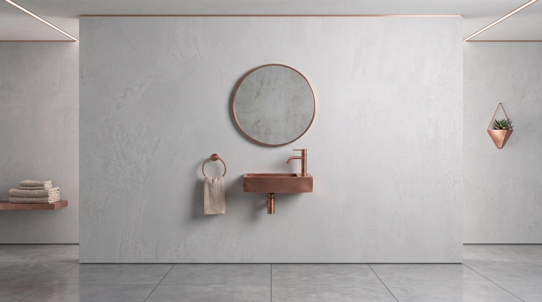 Vintage Copper Sink, Smooth Wall Mounted Basin, Industrial Floating Washbasin, Right Deck Metal Sink, Bespoke Powder Room Sink - Mettlemix