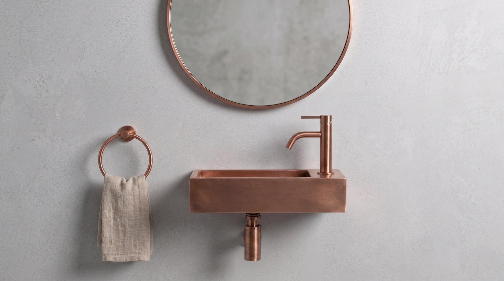 Vintage Copper Sink, Smooth Wall Mounted Basin, Industrial Floating Washbasin, Right Deck Metal Sink, Bespoke Powder Room Sink - Mettlemix