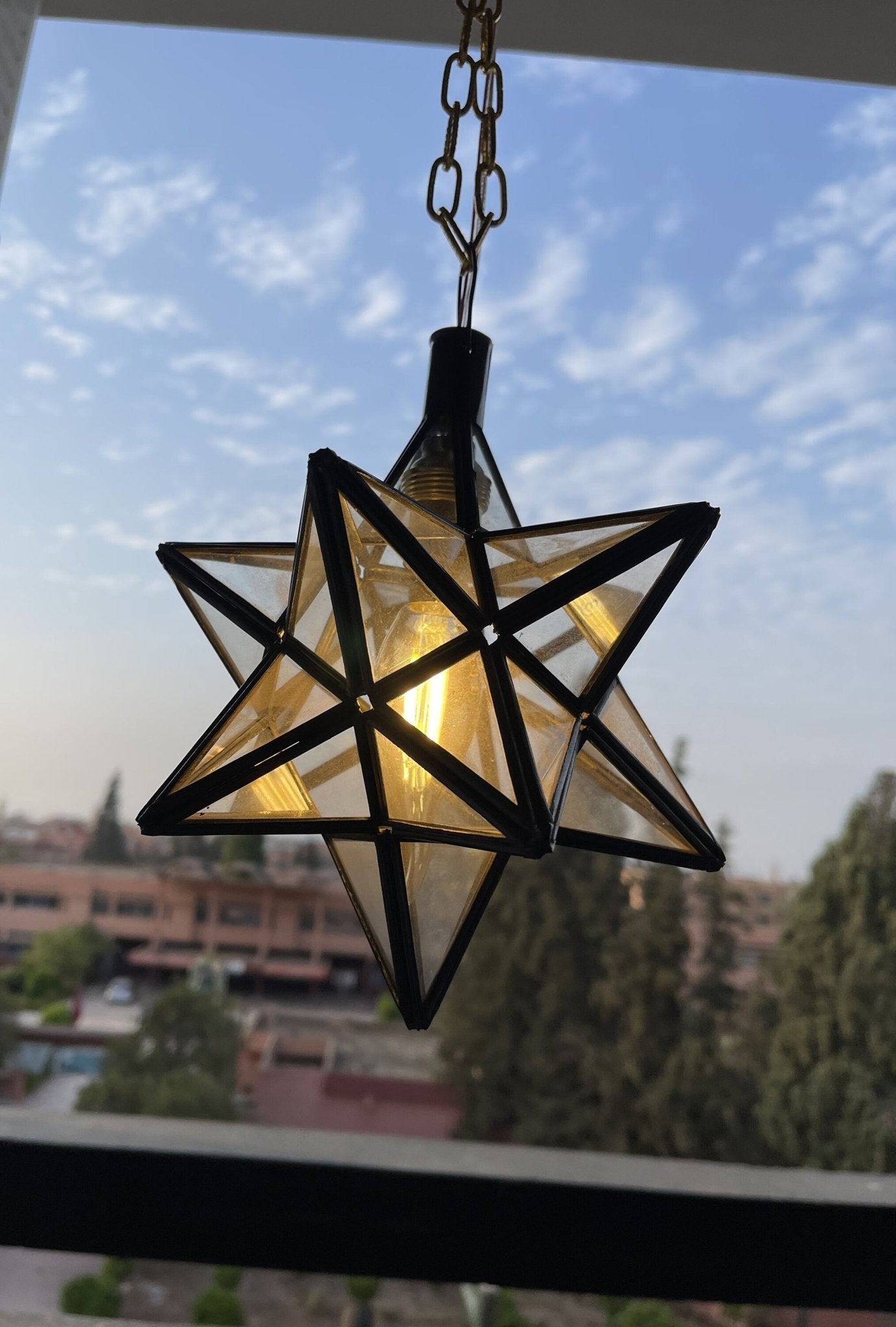 Vintage Star Pendant Light - Clear Glass & Brass Filigree Lamp - Mettlemix