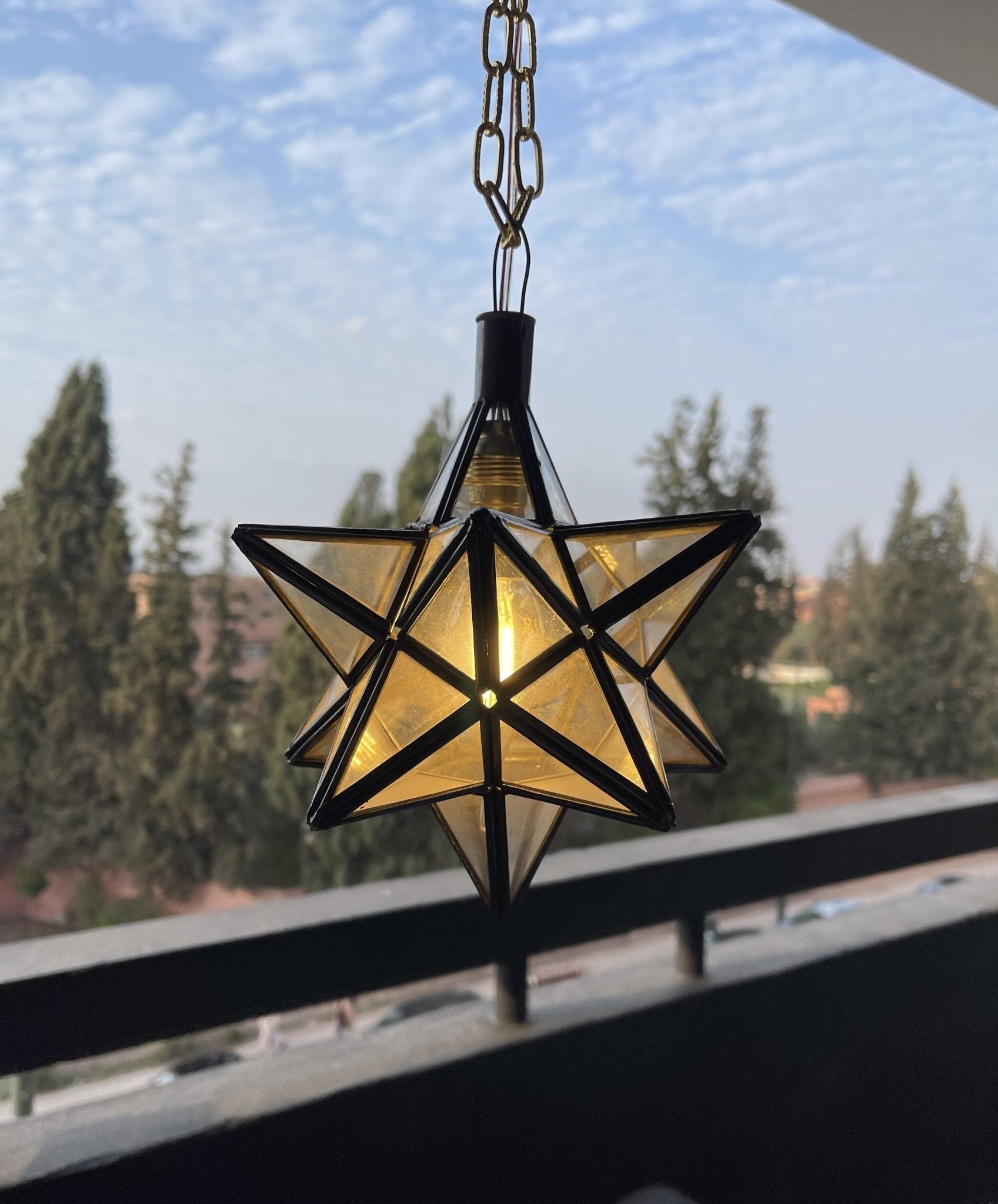 Vintage Star Pendant Light - Clear Glass & Brass Filigree Lamp - Mettlemix