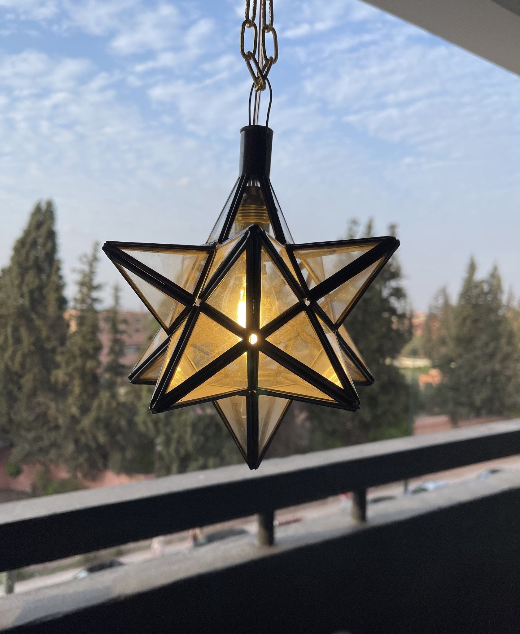 Vintage Star Pendant Light - Clear Glass & Brass Filigree Lamp - Mettlemix