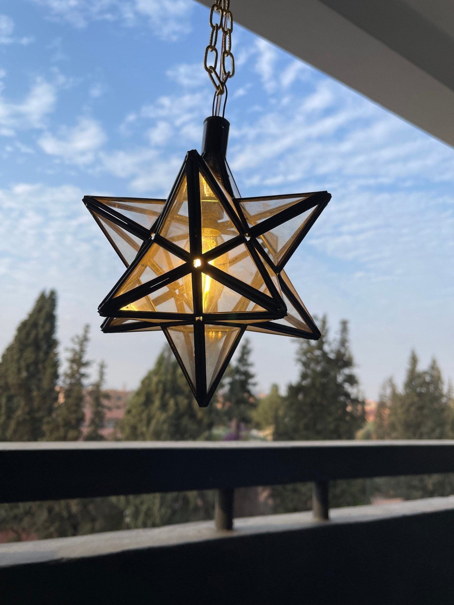 Vintage Star Pendant Light - Clear Glass & Brass Filigree Lamp - Mettlemix