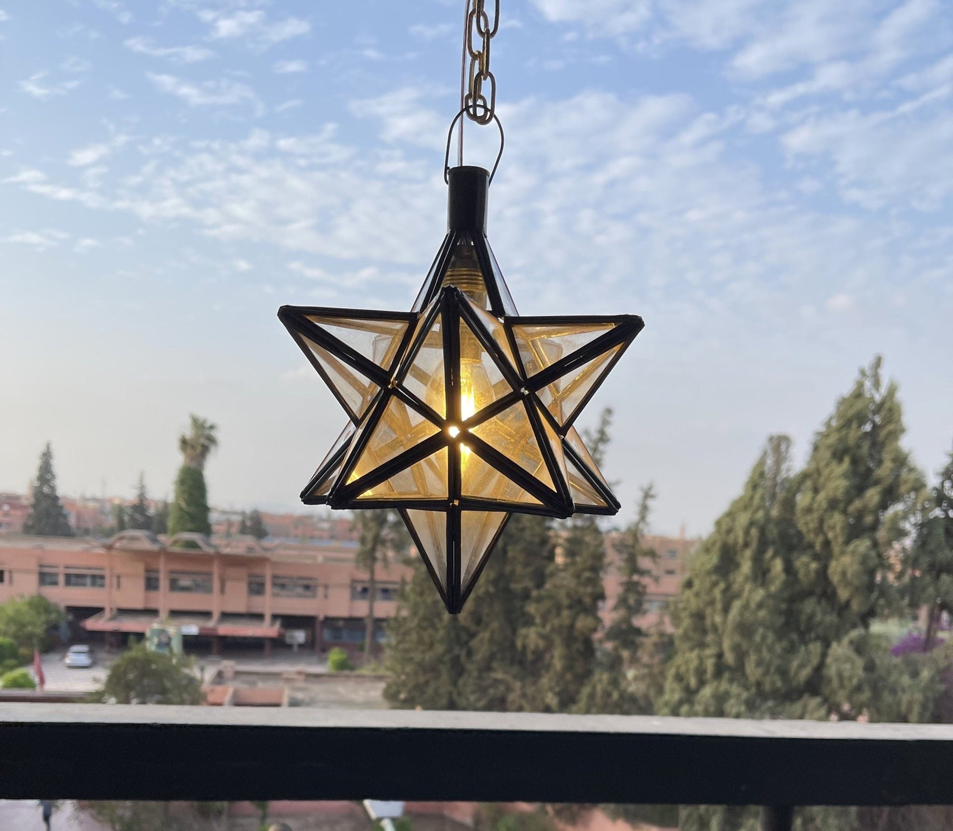 Vintage Star Pendant Light - Clear Glass & Brass Filigree Lamp - Mettlemix