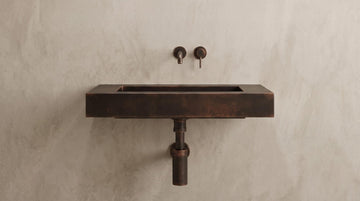 Wall Mounted Copper Sink, Antique Copper Bathroom Sink, Floating Vanity Sink, Handmade Rectangular Washbasin, Dark Patina Powder Room Sink - Mettlemix