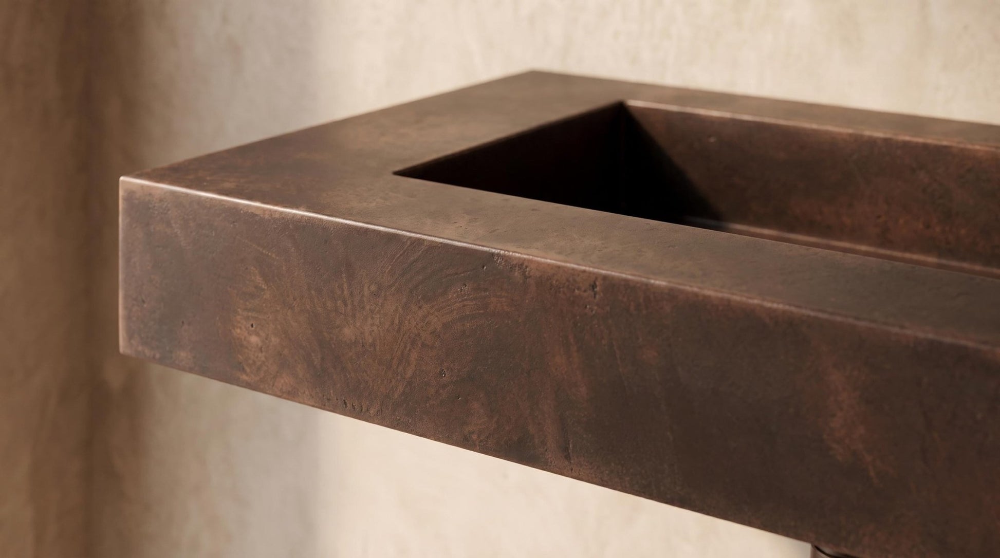 Wall Mounted Copper Sink, Antique Copper Bathroom Sink, Floating Vanity Sink, Handmade Rectangular Washbasin, Dark Patina Powder Room Sink - Mettlemix