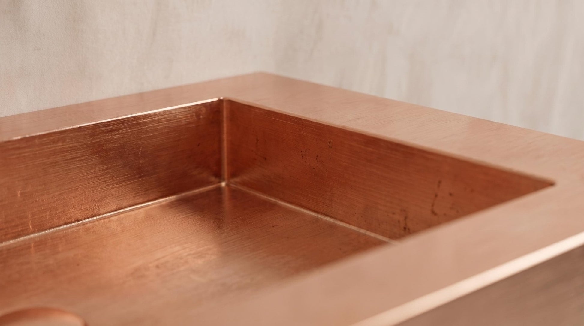 Wall Mounted Copper Sink, Brushed Copper Bathroom Sink, Floating Vanity Washbasin, Rose Gold Powder Room Sink, Handmade Rectangular Basin - Mettlemix