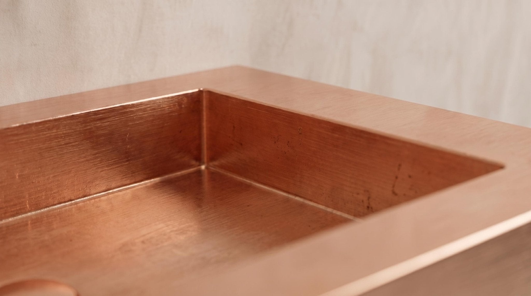 Wall Mounted Copper Sink, Brushed Copper Bathroom Sink, Floating Vanity Washbasin, Rose Gold Powder Room Sink, Handmade Rectangular Basin - Mettlemix