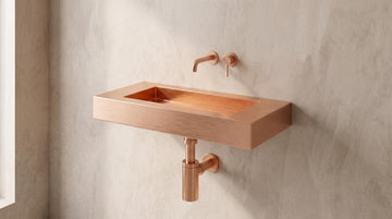 Wall Mounted Copper Sink, Brushed Copper Bathroom Sink, Floating Vanity Washbasin, Rose Gold Powder Room Sink, Handmade Rectangular Basin - Mettlemix